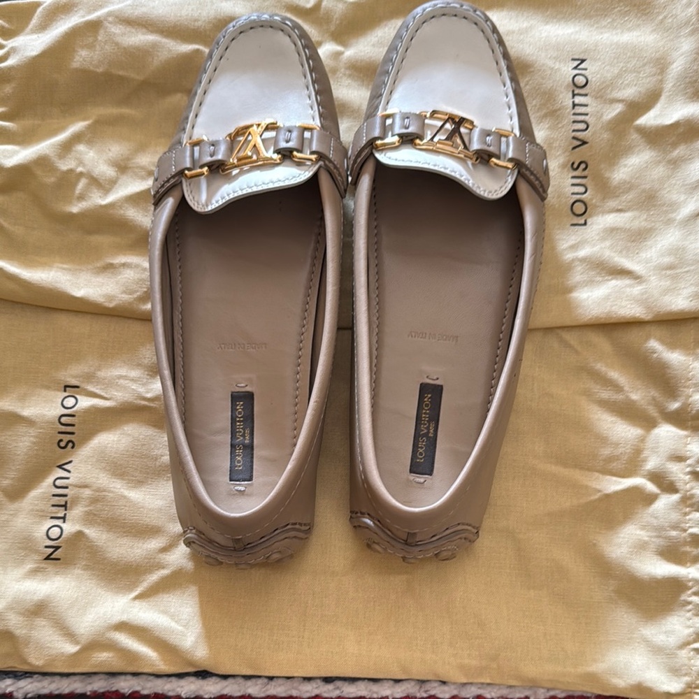 Louis Vuitton Tan Flats with Gold Accent